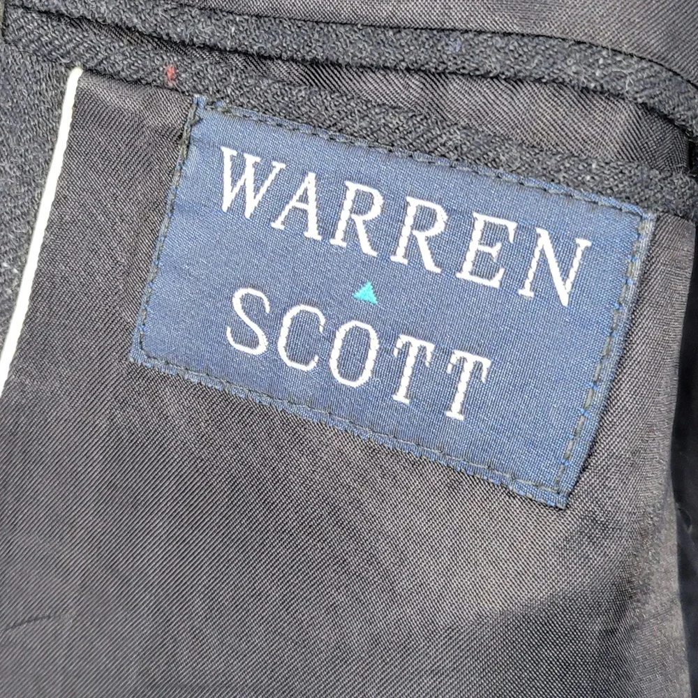 Warren Scott Mens 44L Suit Pure Wool Windowpane Charcoal Grey 2 Button Pleated